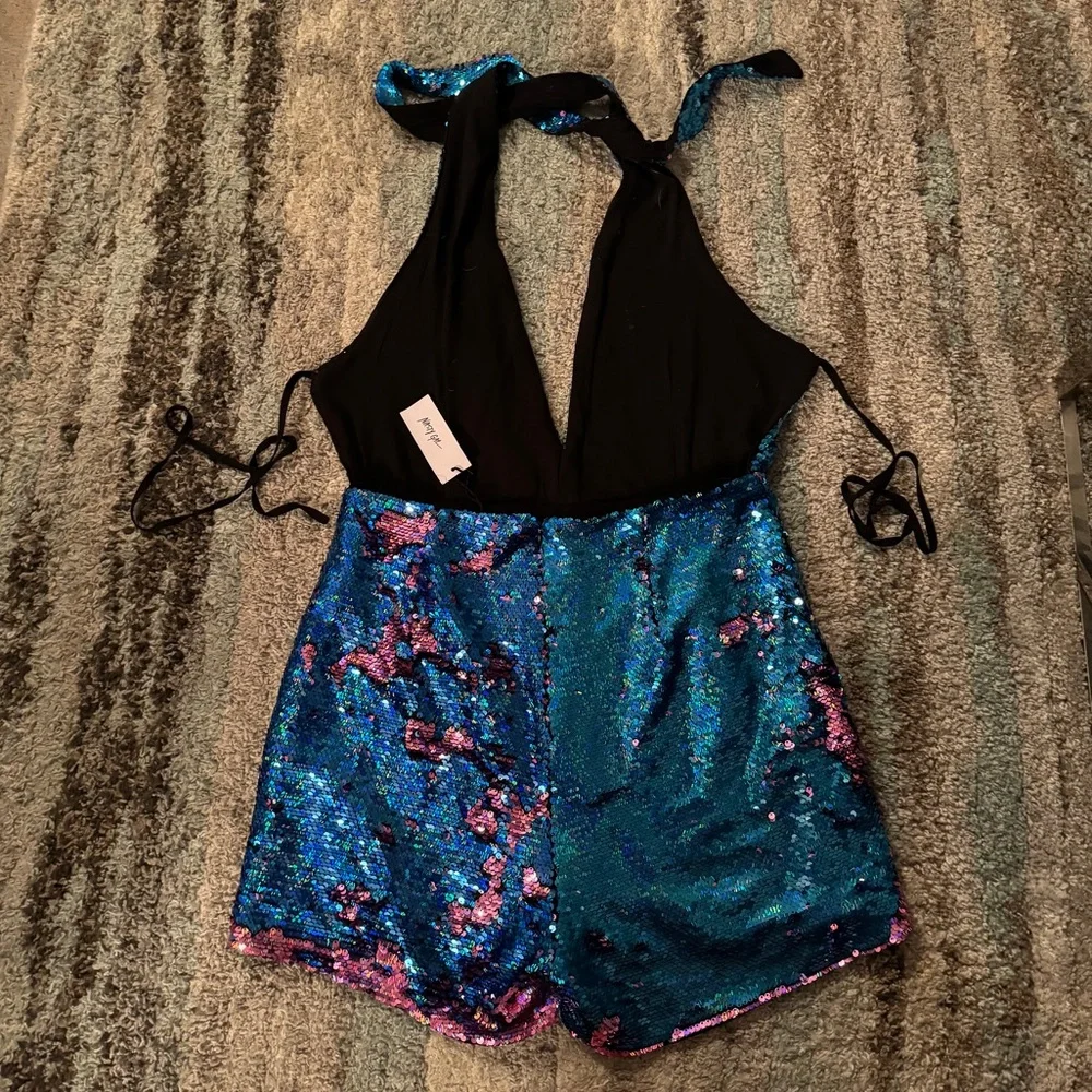 Nasty Gal Teal & Magenta Sequin Halter Romper - Picture 6 of 8